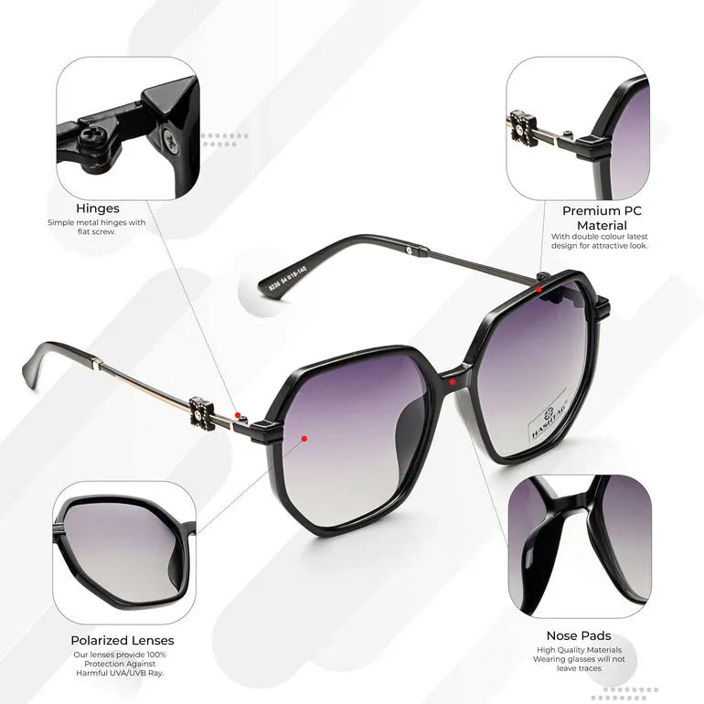 Fyreon | Blue Large Full Rim Hexagonal Sunglasses for Women [Polarized]