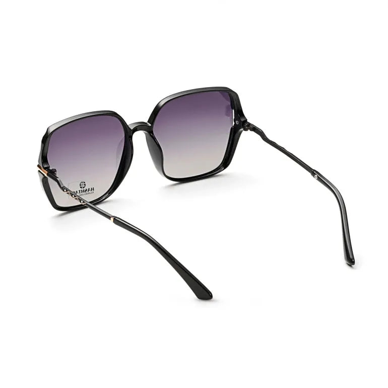 Driftis | Black Large Full Rim Heptagonal Sunglasses for Women [Polarized]
