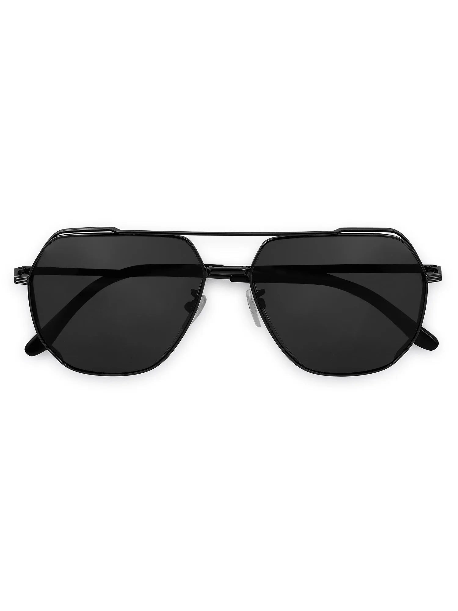 Drakara | Black Large Full Rim Hexagonal Sunglasses for Men [Polarized]