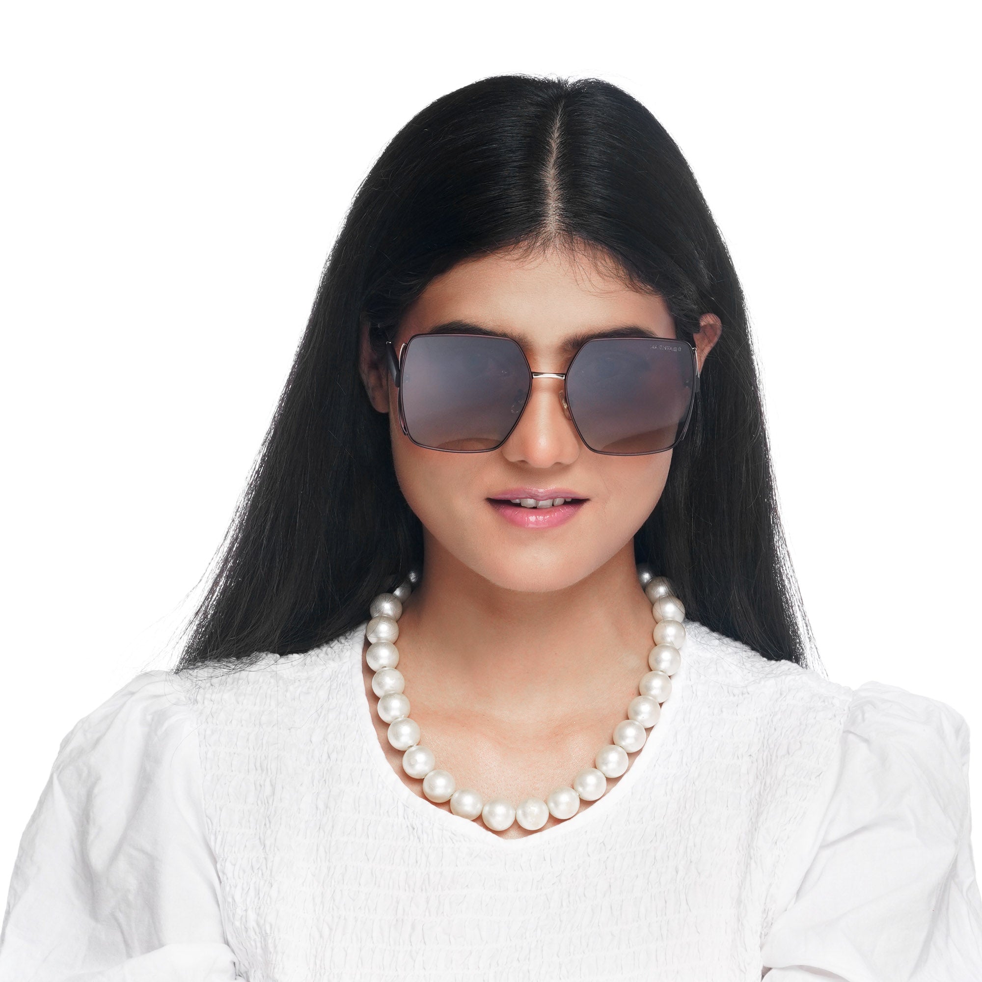 D-DIVA | Gradient Brown Large Half Rim Square Sunglasses for Women [Polarized]