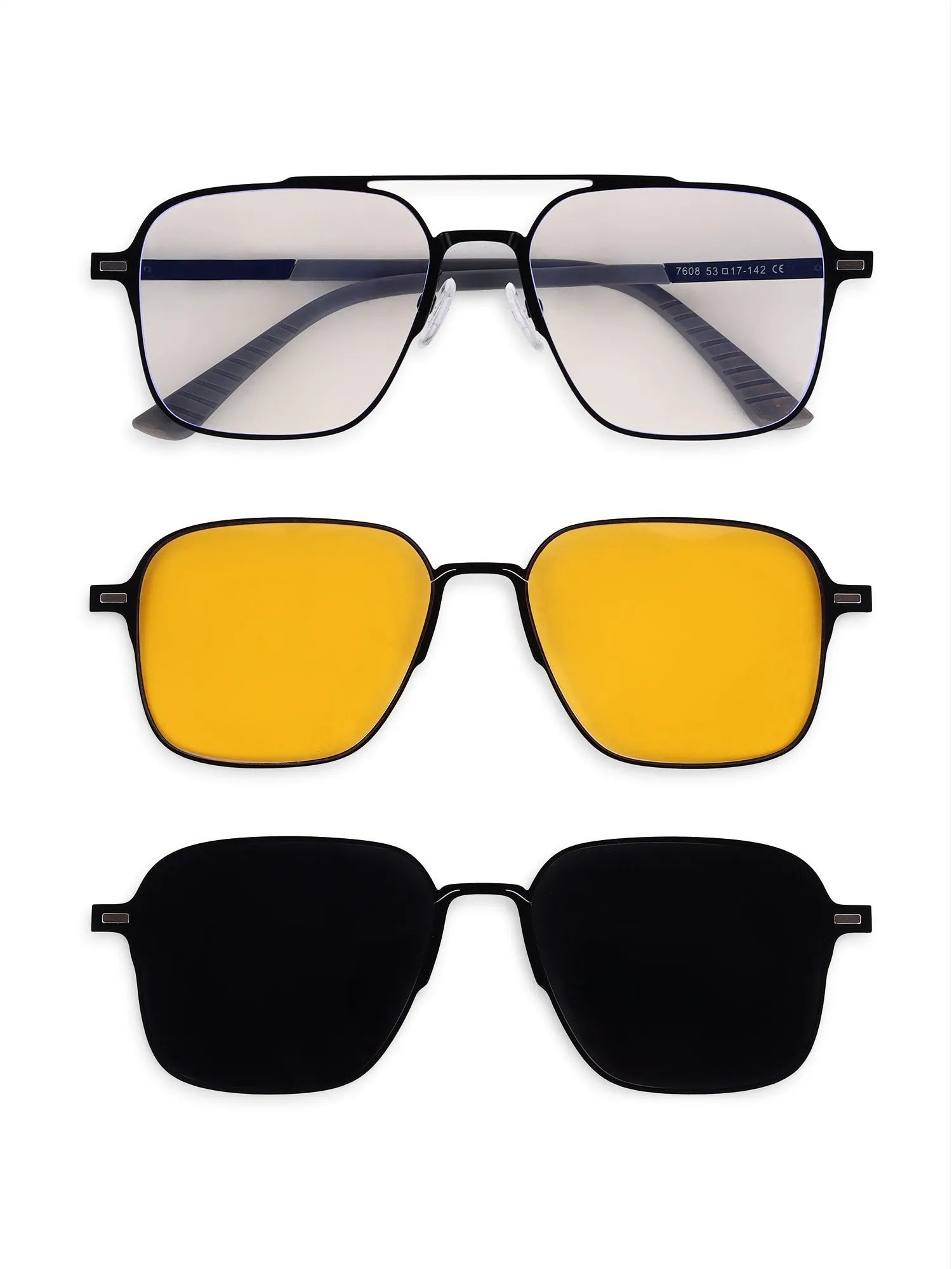 Baelora | Black Large Full Rim Rectangle Clip-on for Men & Women [UV-protected]
