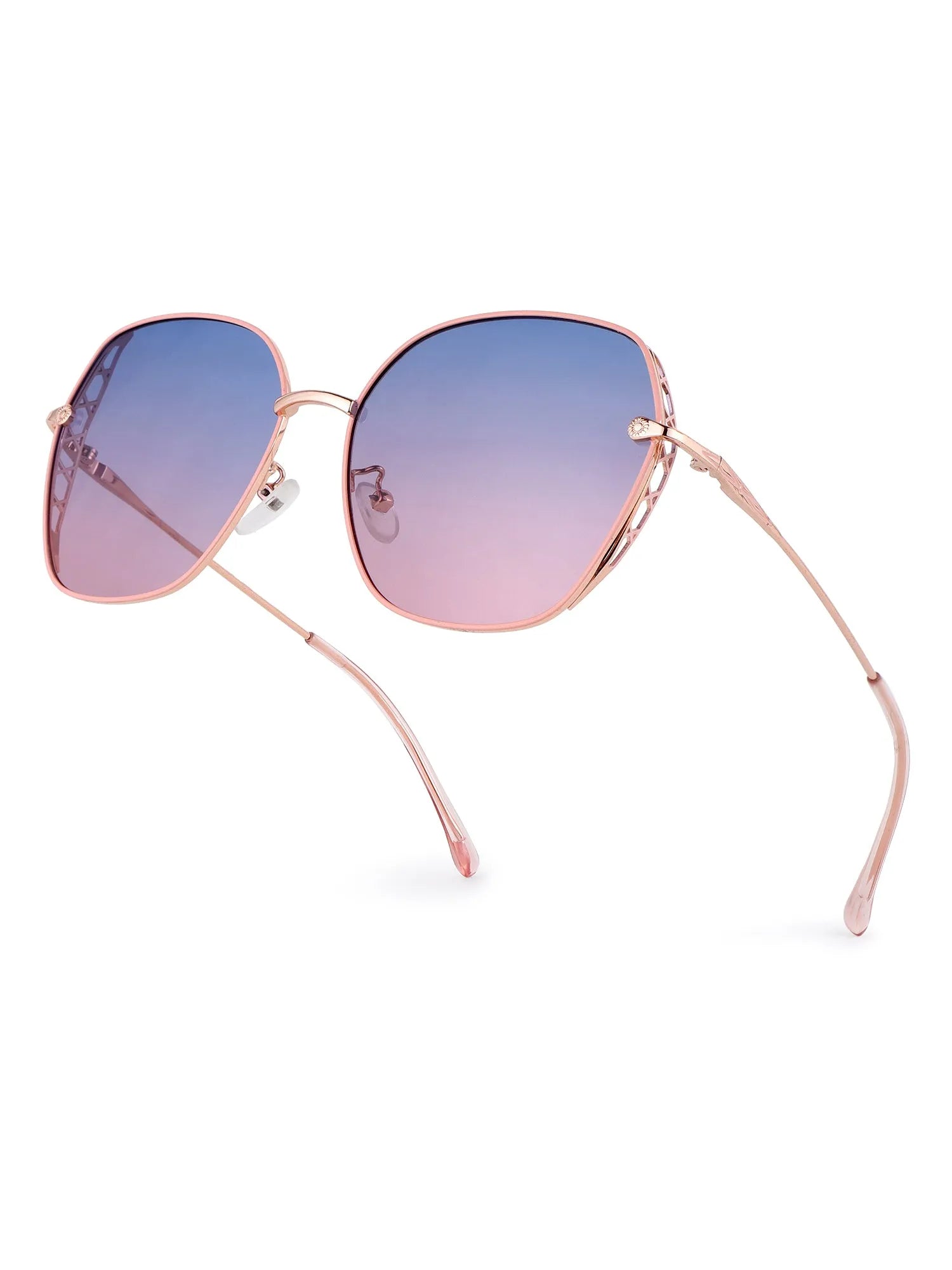 Nixion | Pink & Golden Large Full Rim Square Sunglasses for Women [Polarized]