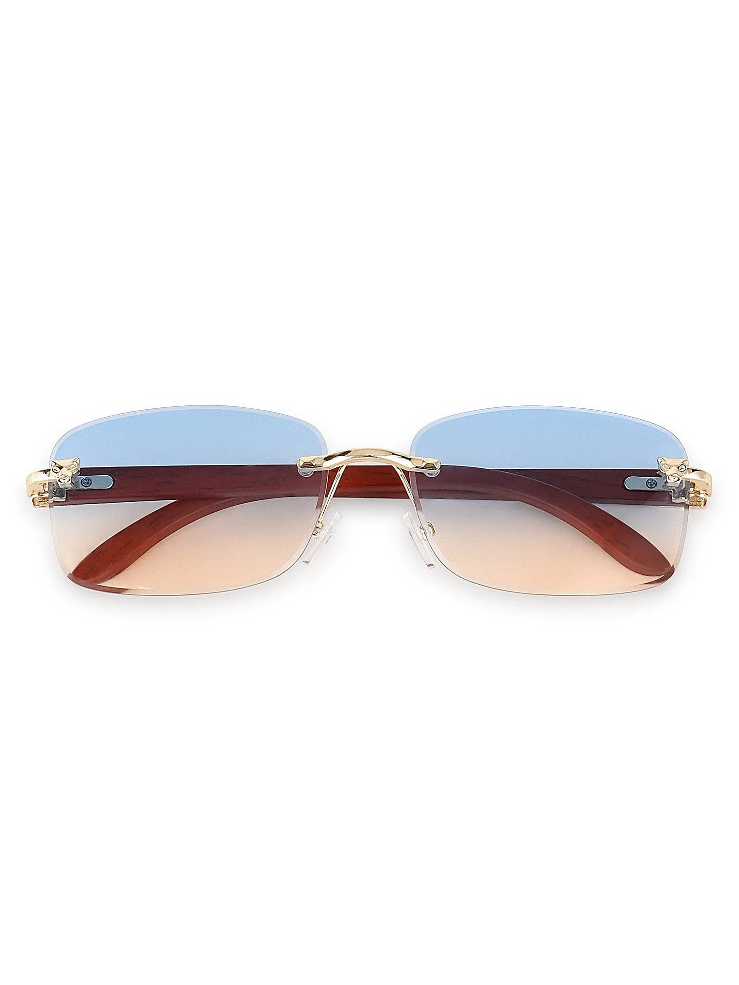 Stralor | Gradient Blue & Brown Medium Rim Less Rectangle Sunglasses for Men & Women [UV-protected]