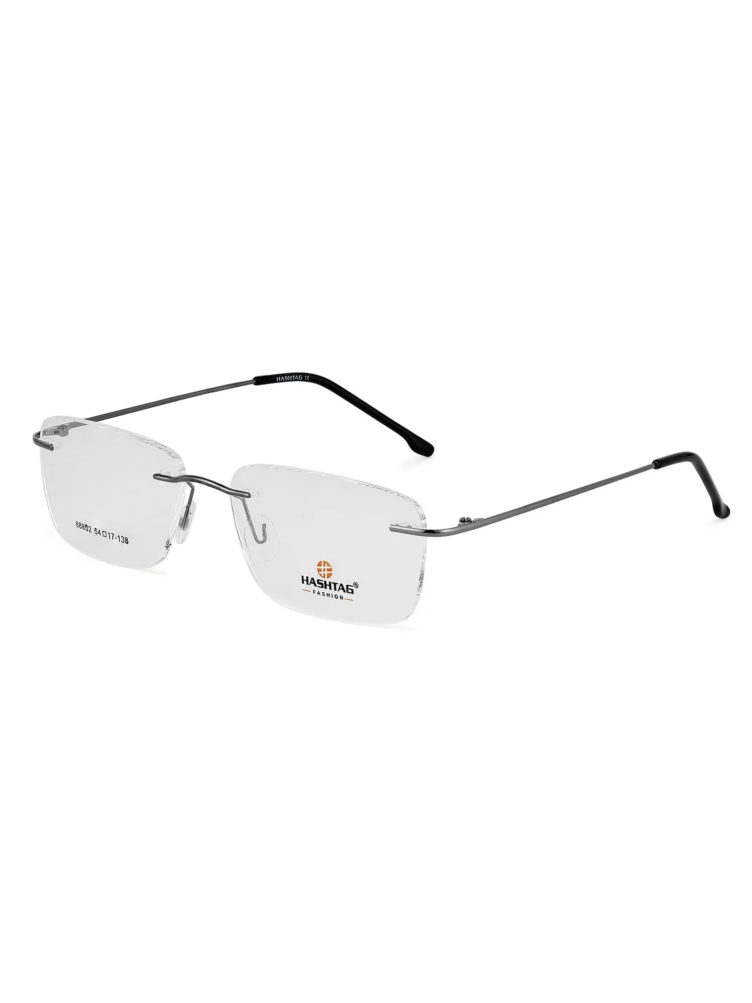 Thin Line | Gun Medium Rim Less Rectangle Eyeglasses for Unisex [Demo Lens]