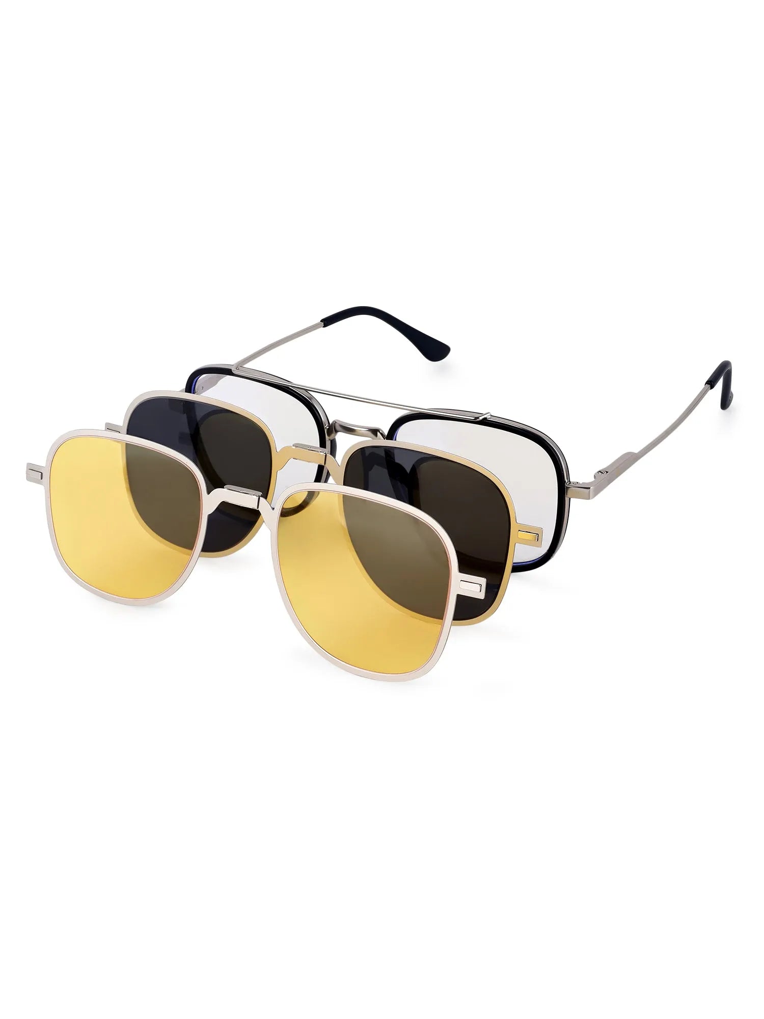 Grexar | Silver & Black Medium Full Rim Square Clip-on for Men & Women [UV-protected]