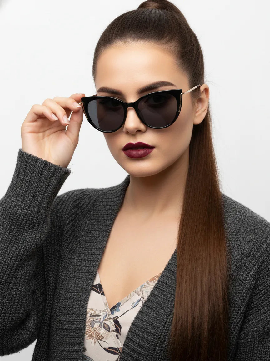 Lythion | Black Large Full Rim Cateye Sunglasses for Women [Photochromic]