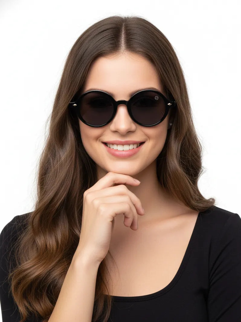 Retro | Black Medium Full Rim Round Sunglasses for Men & Women [UV-protected]