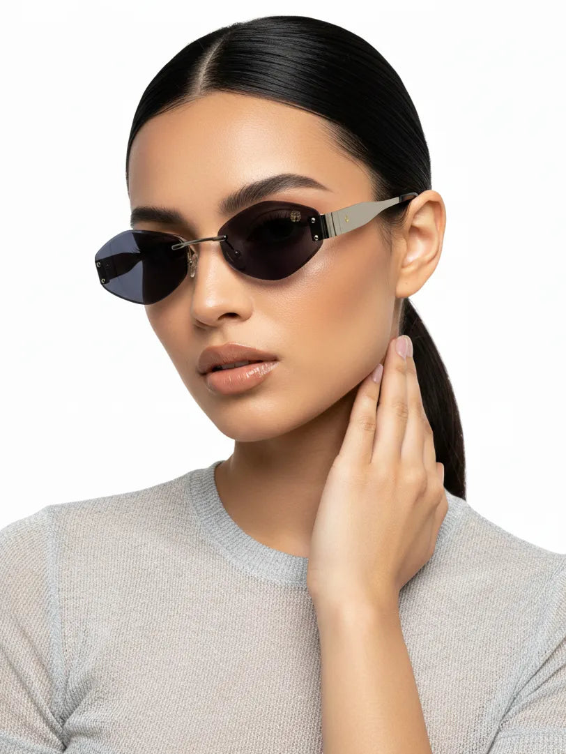 SEVA | Silver Medium Rim Less Diamond with Lock Side Hinges Sunglasses for Men & Women [UV-protected]