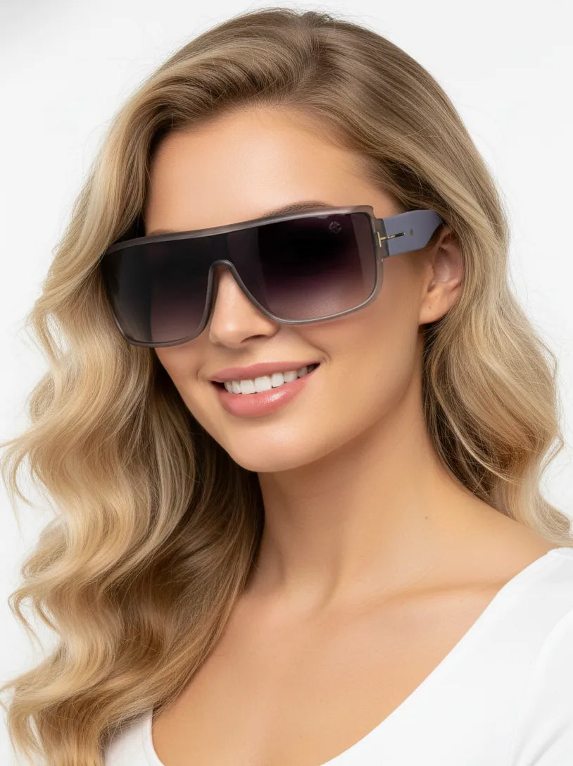 Texas | Grey Medium Full Rim Shield Sunglasses for Men & Women [UV-protected]