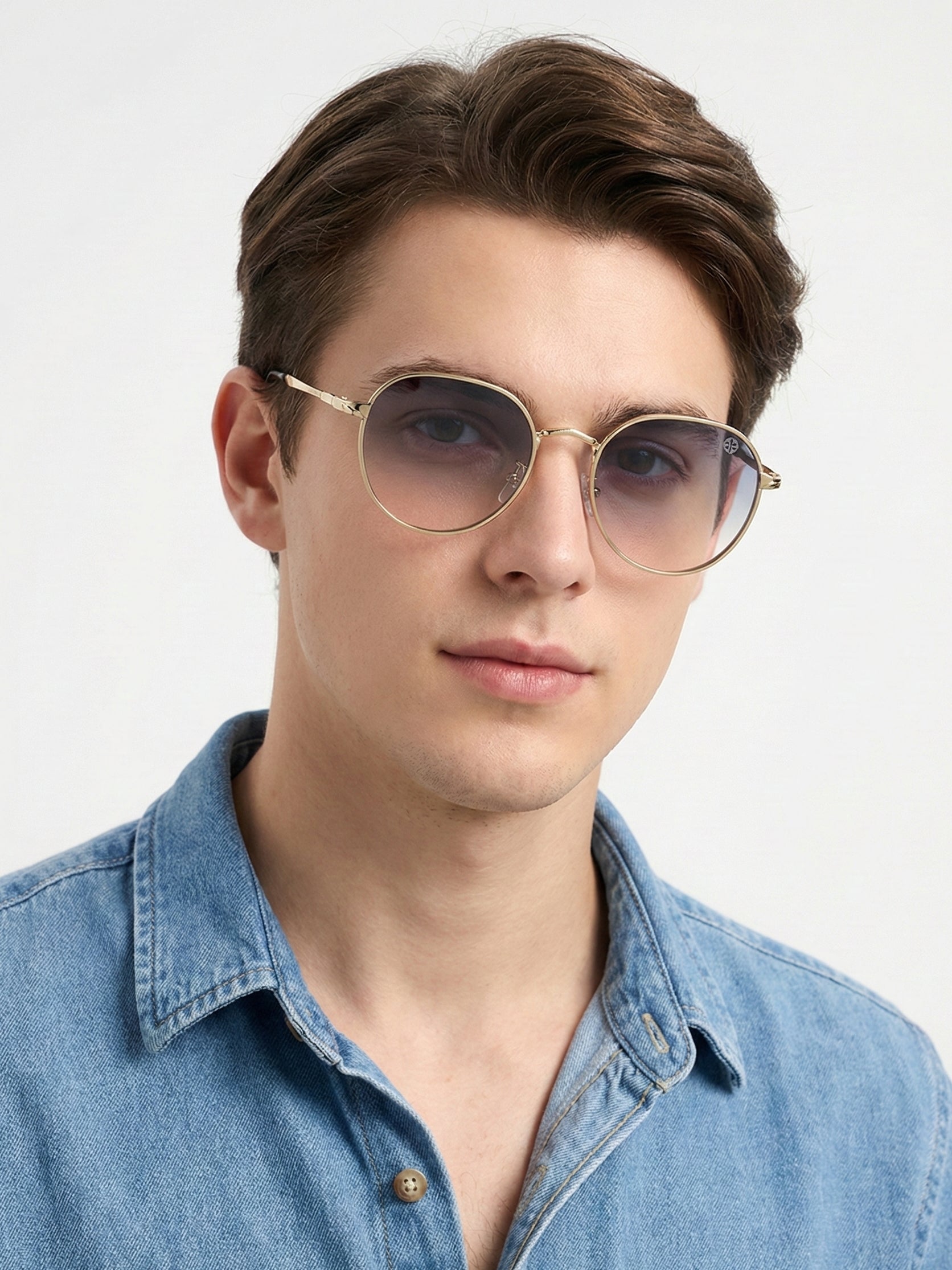 Veylara | Gradient Grey & Brown Medium Full Rim Oval Sunglasses for Men [UV-protected]