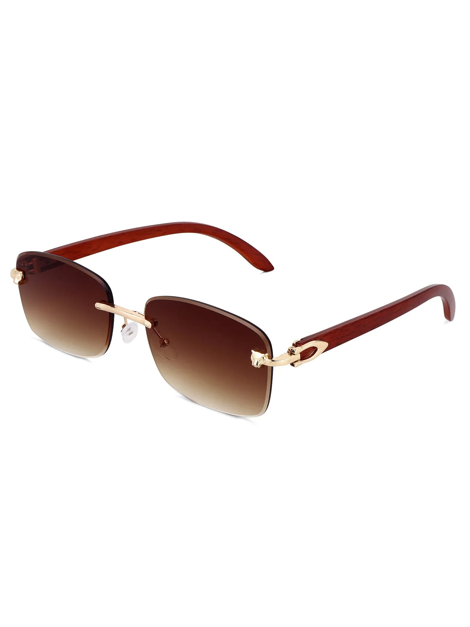 Stralor | Gradient Brown Medium Rim Less Rectangle Sunglasses for Men & Women [UV-protected]
