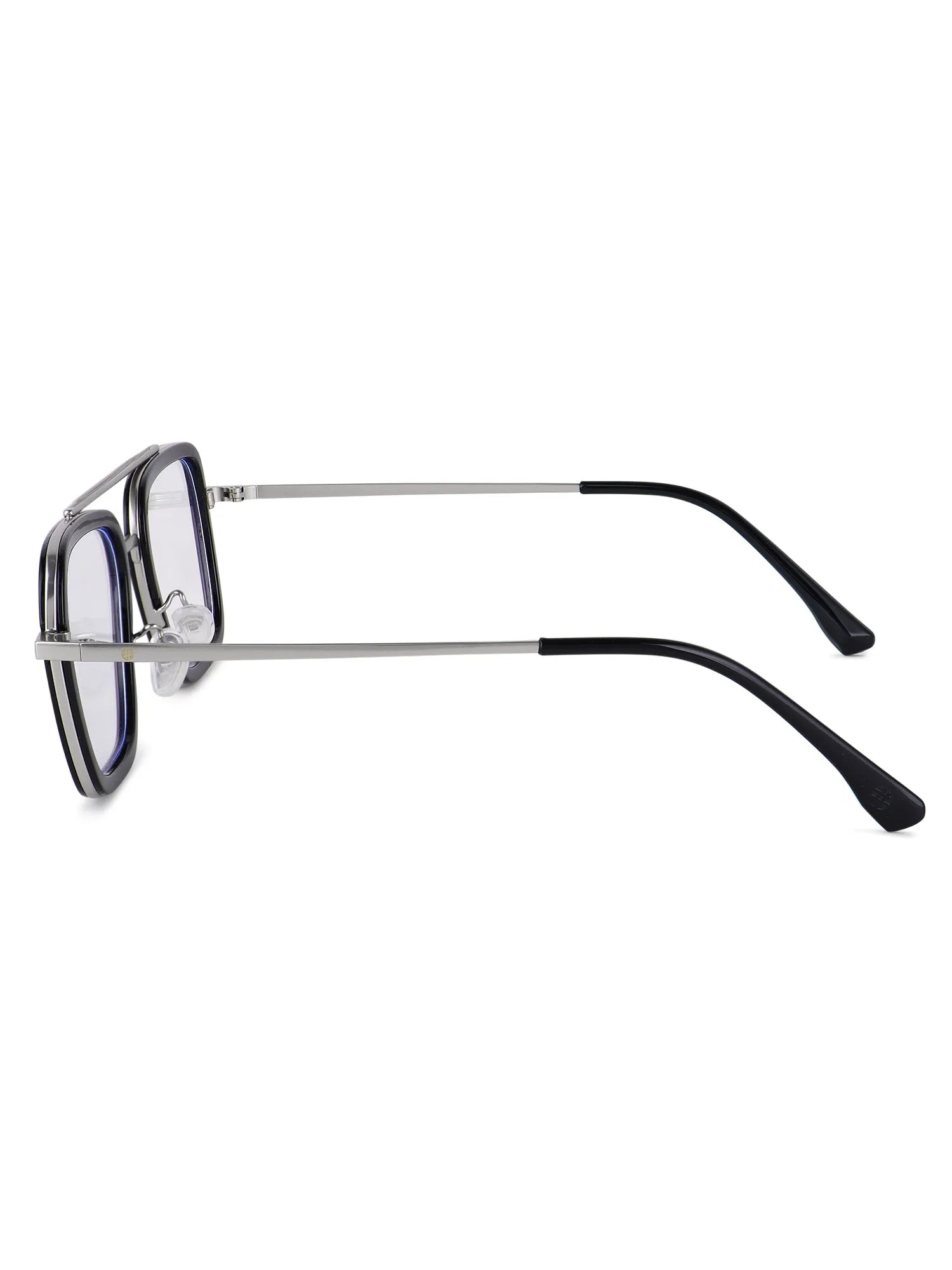 Novaic | Silver & Black Medium Full Rim Rectangle Clip-on for Men & Women [UV-protected]