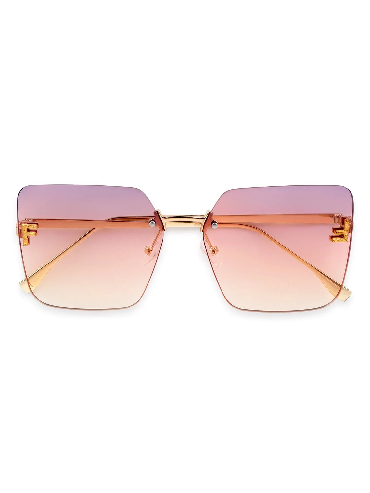 Tesseron | Gradient Pink Small Rim Less Square Sunglasses for Women [UV-protected]