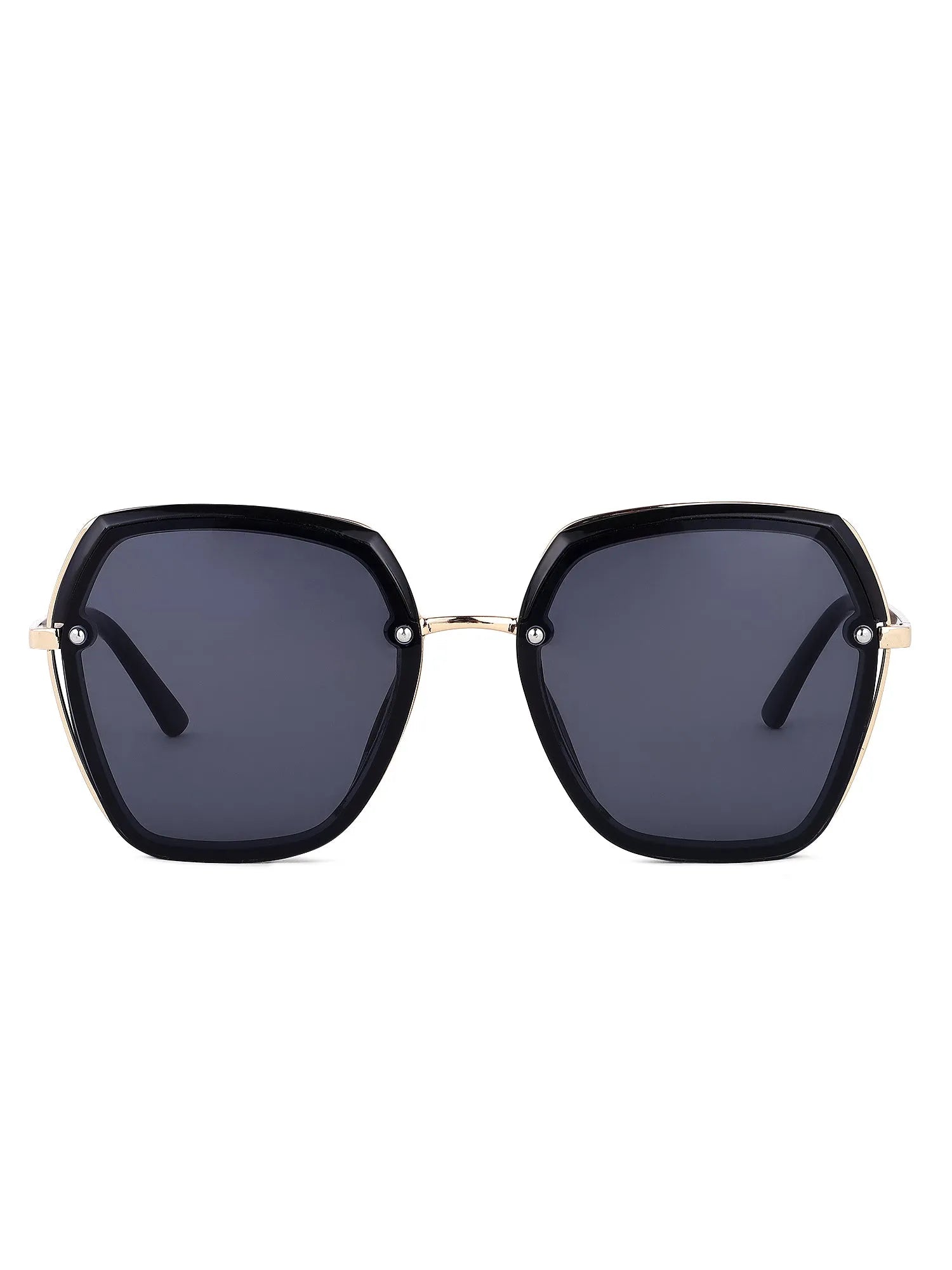 Lyra | Black Large Full Rim Hexagonal Sunglasses for Women [UV-protected]
