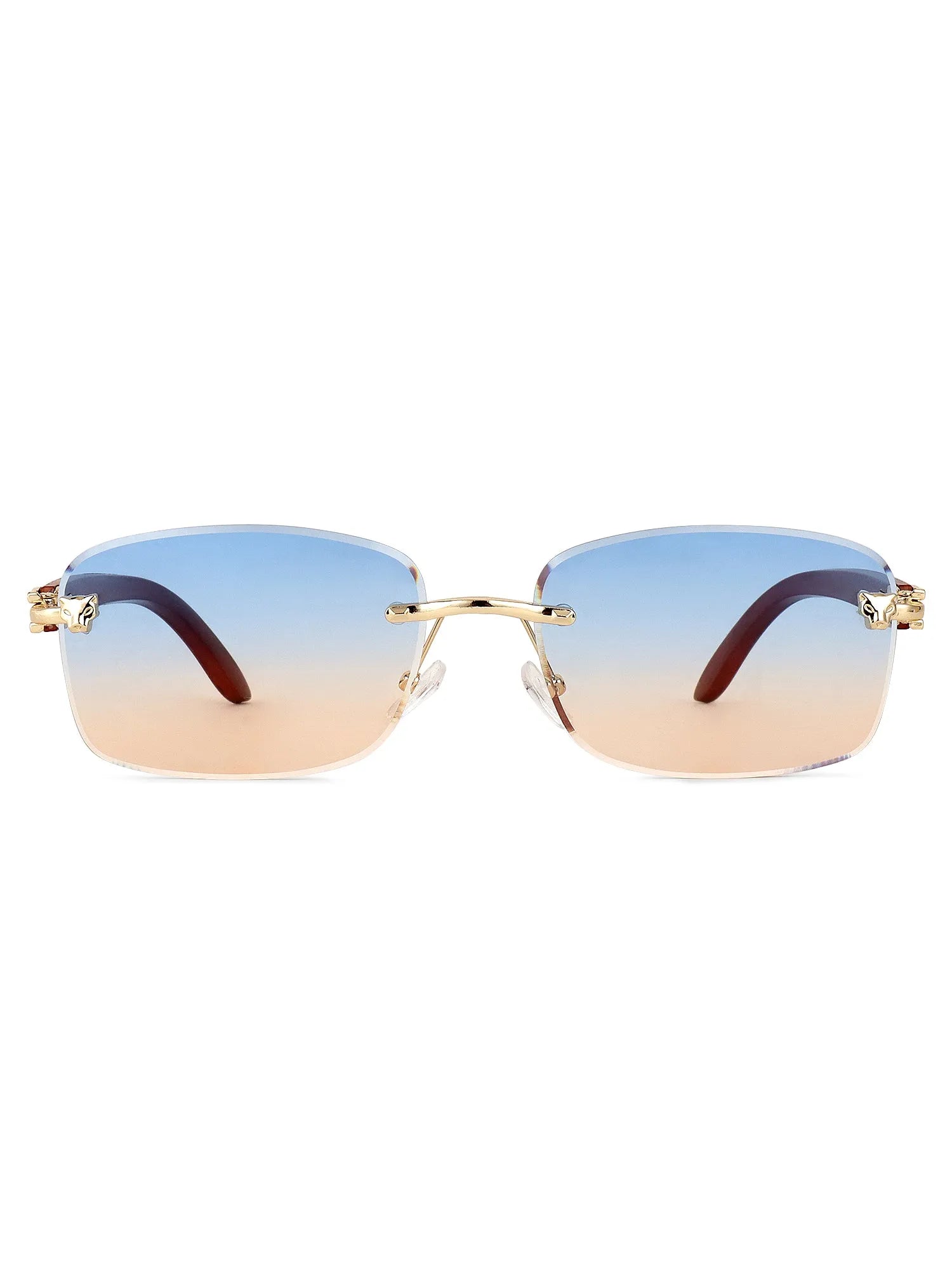 Stralor | Gradient Blue & Brown Medium Rim Less Rectangle Sunglasses for Men & Women [UV-protected]