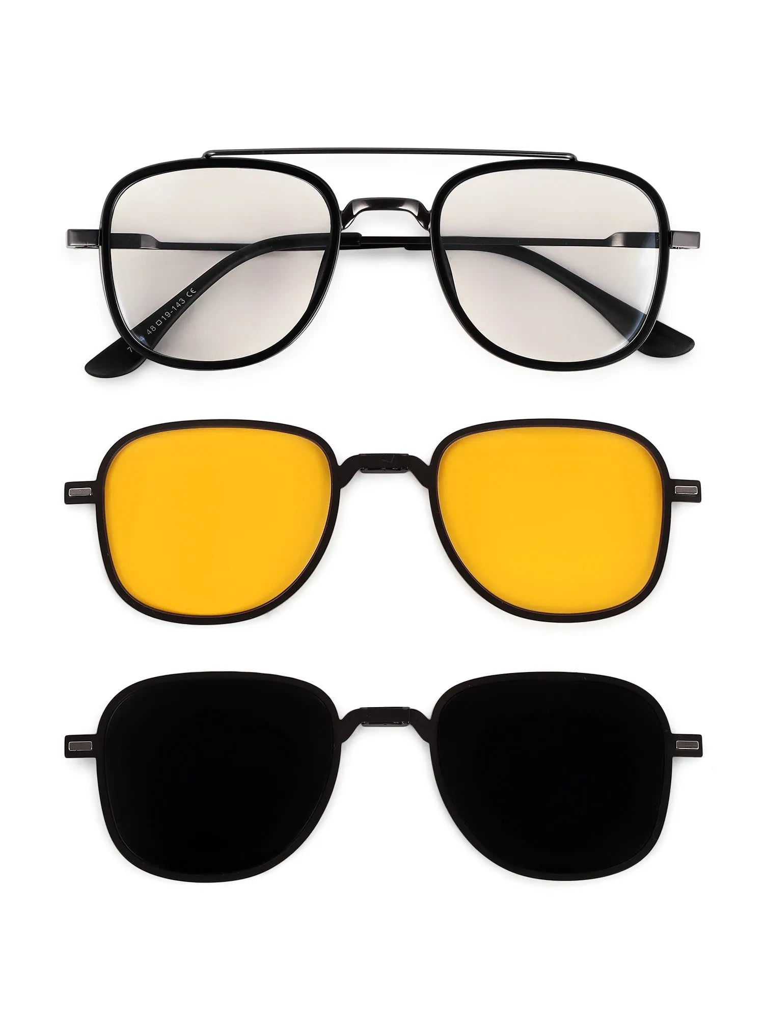 Grexar | Grey & Black Medium Full Rim Square Clip-on for Men & Women [UV-protected]