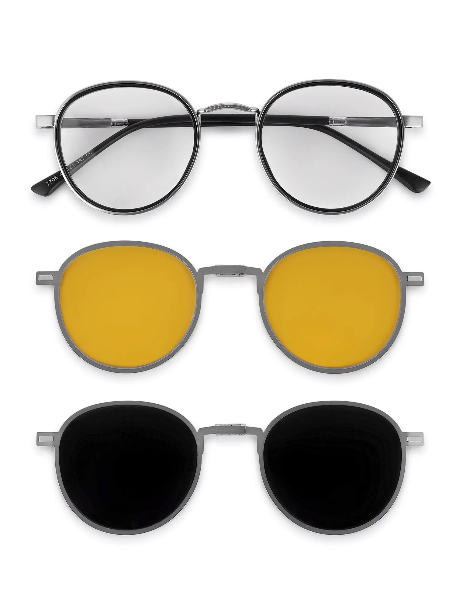 Ignisra | Silver & Black Medium Full Rim Oval Clip-on for Men & Women [UV-protected]
