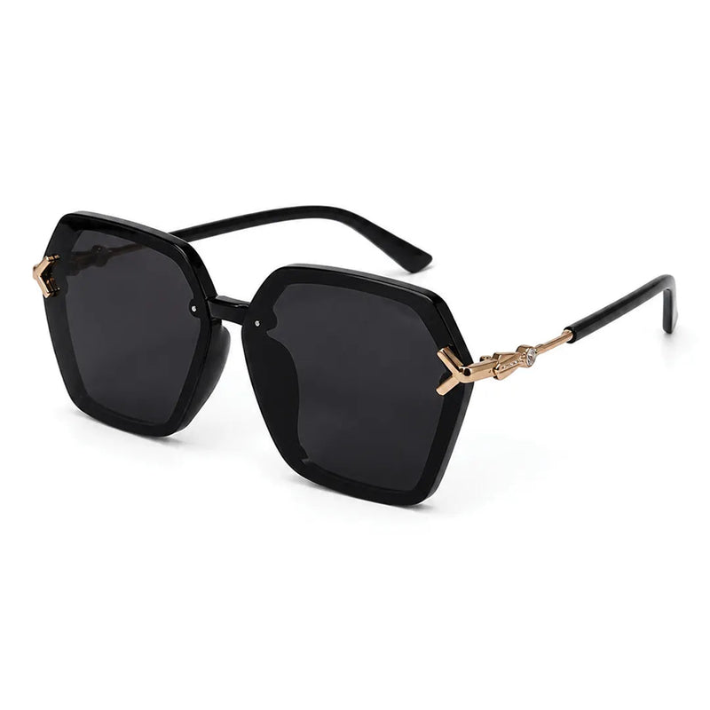 Veilion | Black Large Full Rim Hexagonal Sunglasses for Women [UV-protected]