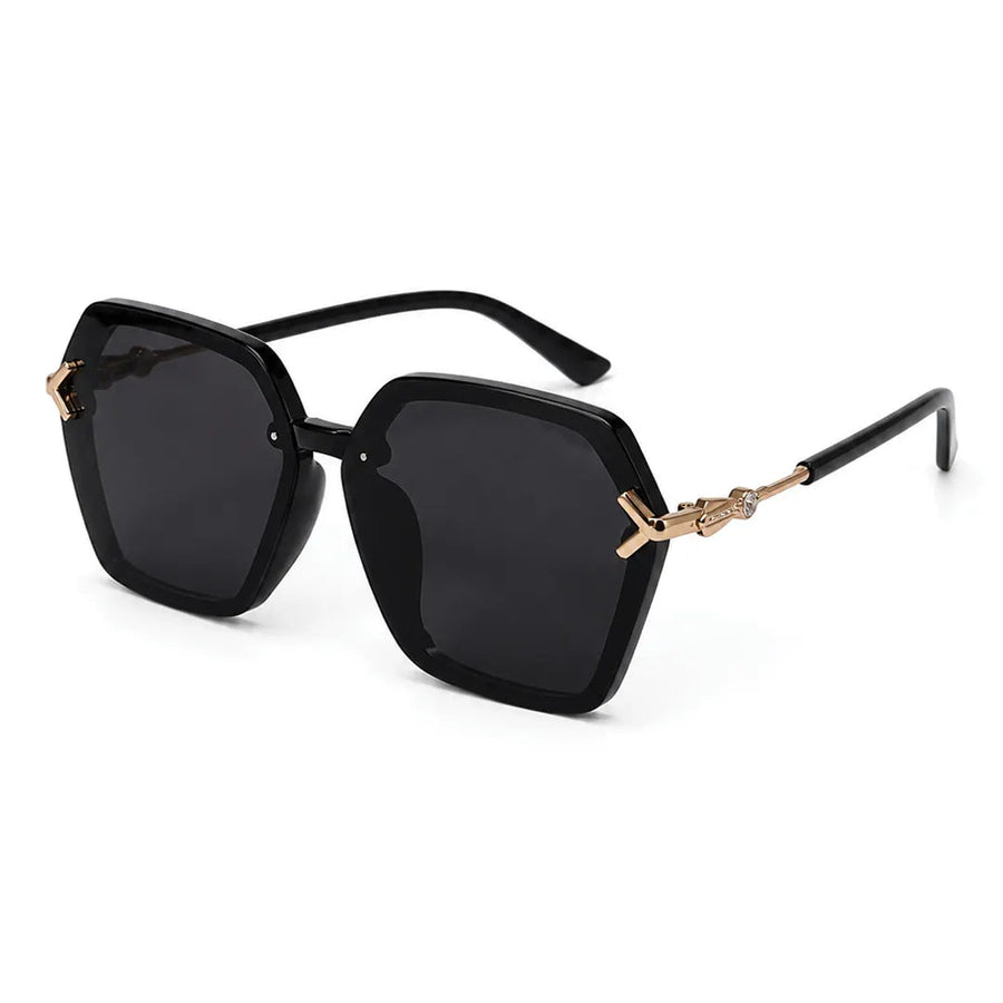 Veilion | Black Large Full Rim Hexagonal Sunglasses for Women [UV-protected]