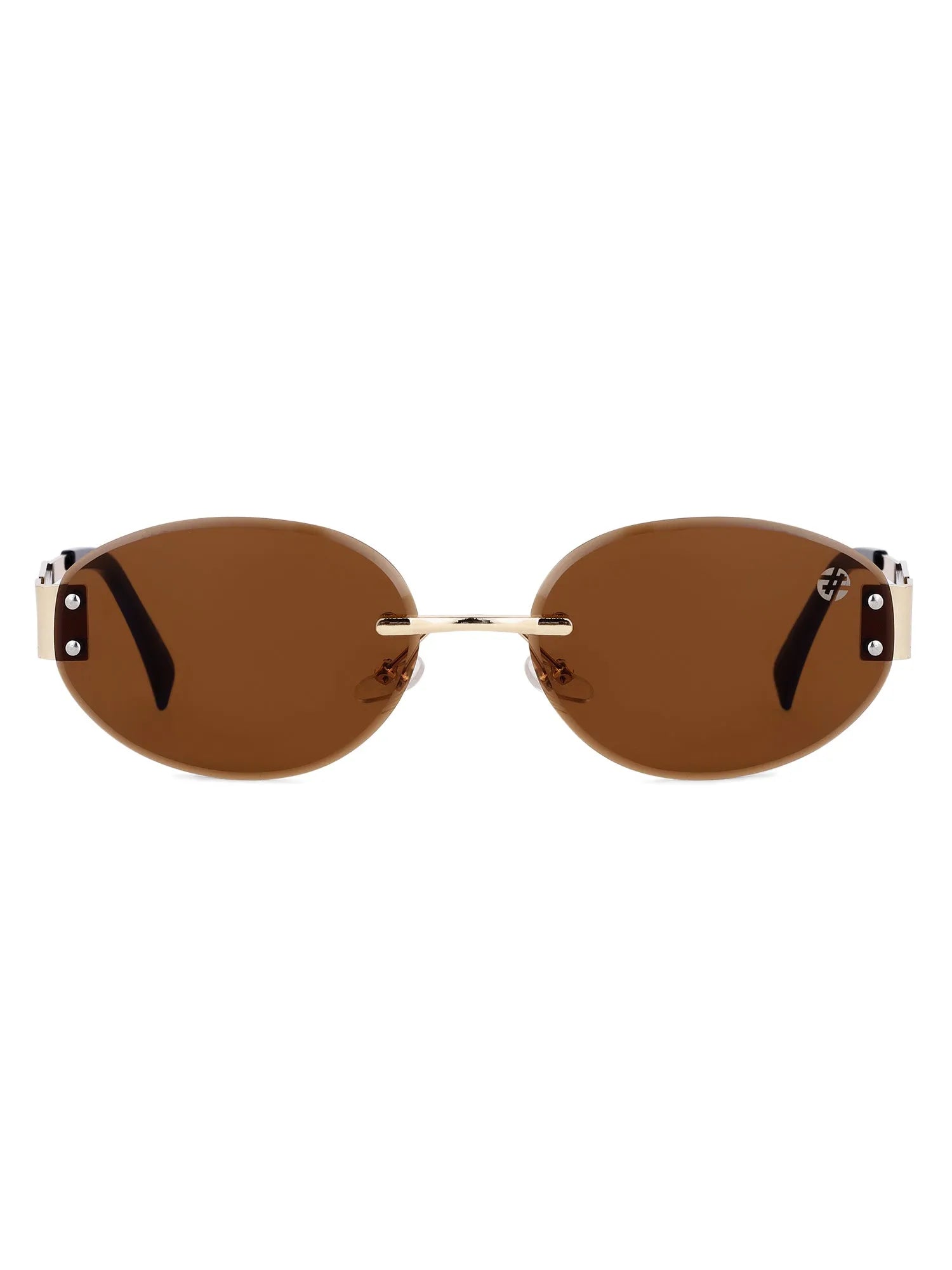 Kitto | Golden Medium Rim Less Oval Sunglasses for Men & Women [UV-protected]