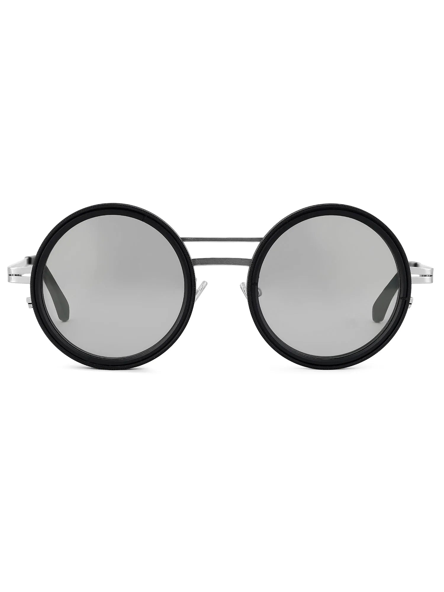 APERTURE | Silver & Black Large Full Rim Round Sunglasses for Men & Women [Tint Adjustable]