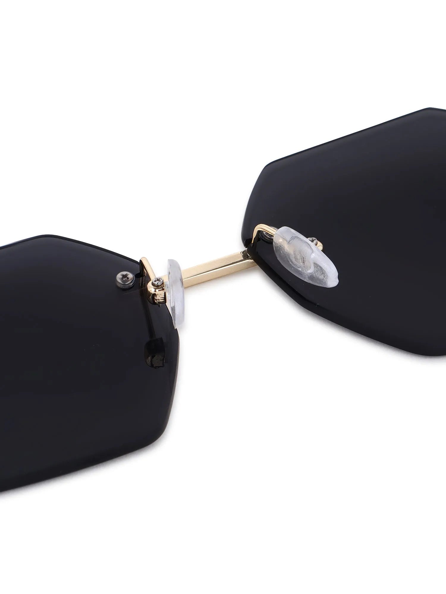 VisionVogue | Black Medium Rim Less Hexagonal Sunglasses for Men & Women [UV-protected]