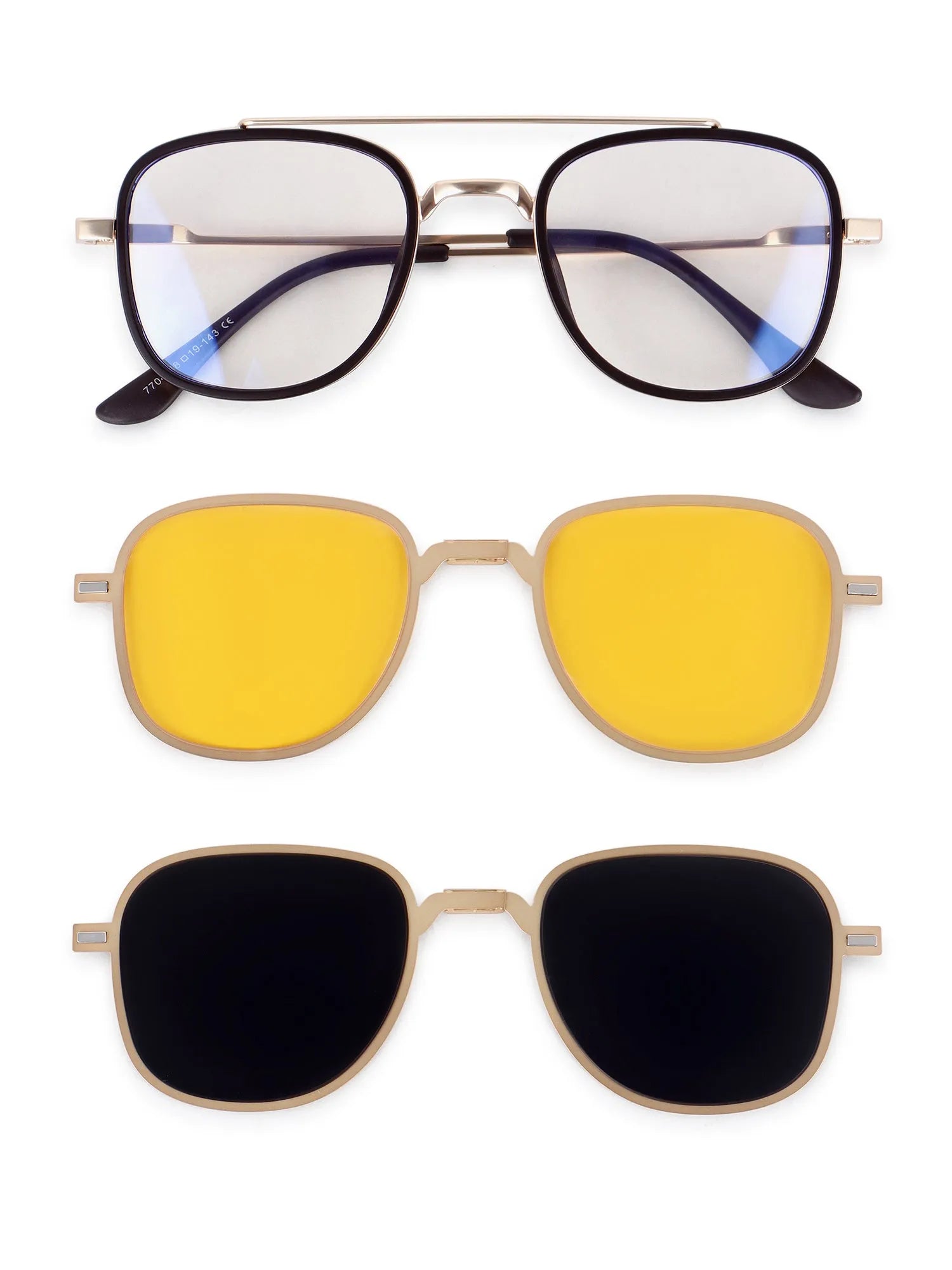 Grexar | Golden & Brown Medium Full Rim Square Clip-on for Men & Women [UV-protected]