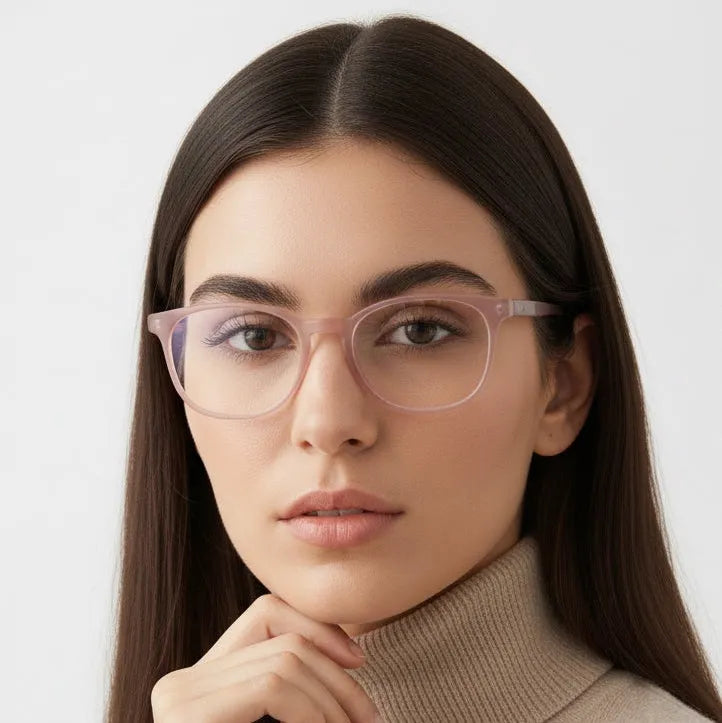 Clario | Baby Pink Medium Full Rim RECTANGLE Computer Glasses for Men & Women [Blue Block]