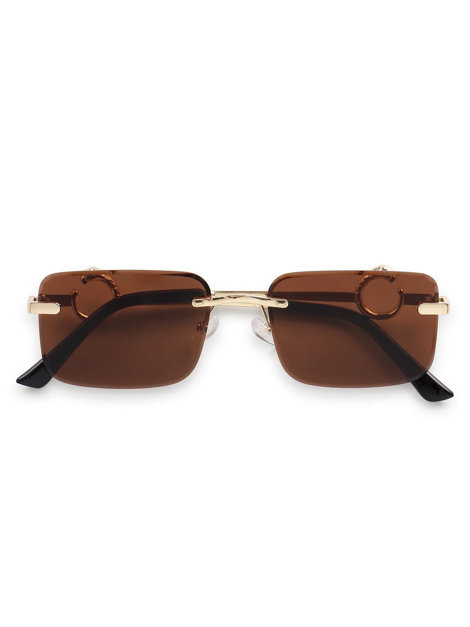 Phantoria | Brown Small Rim Less Rectangle Sunglasses for Men & Women [UV-protected]