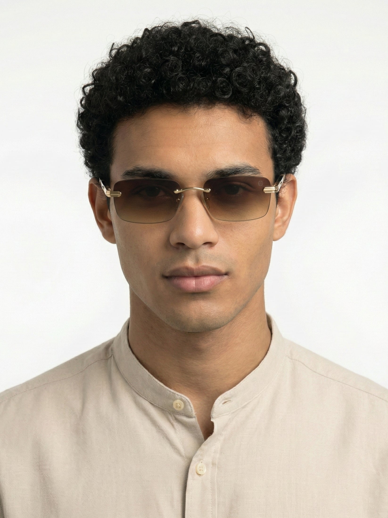 Veyra | Brown Medium Rim Less Rectangle Sunglasses for Men [UV-protected]