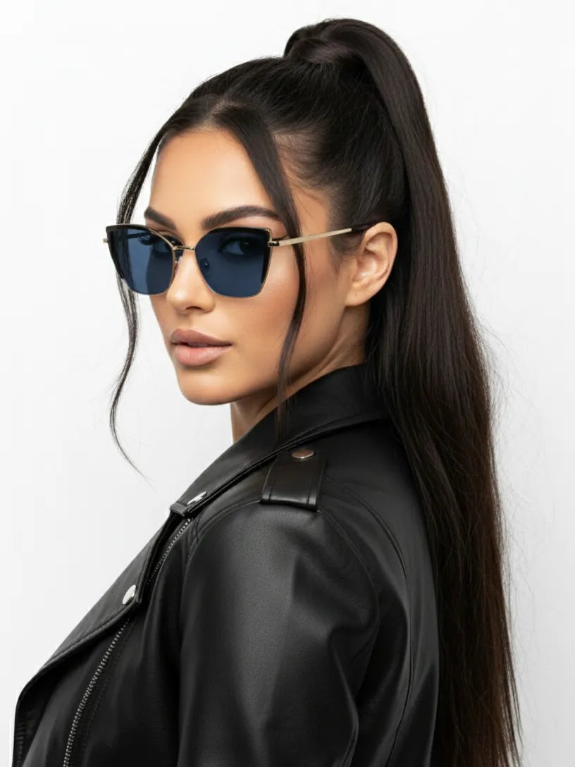 Swit | Black & Golden Large Full Rim Cateye Sunglasses for Women [Photochromic]