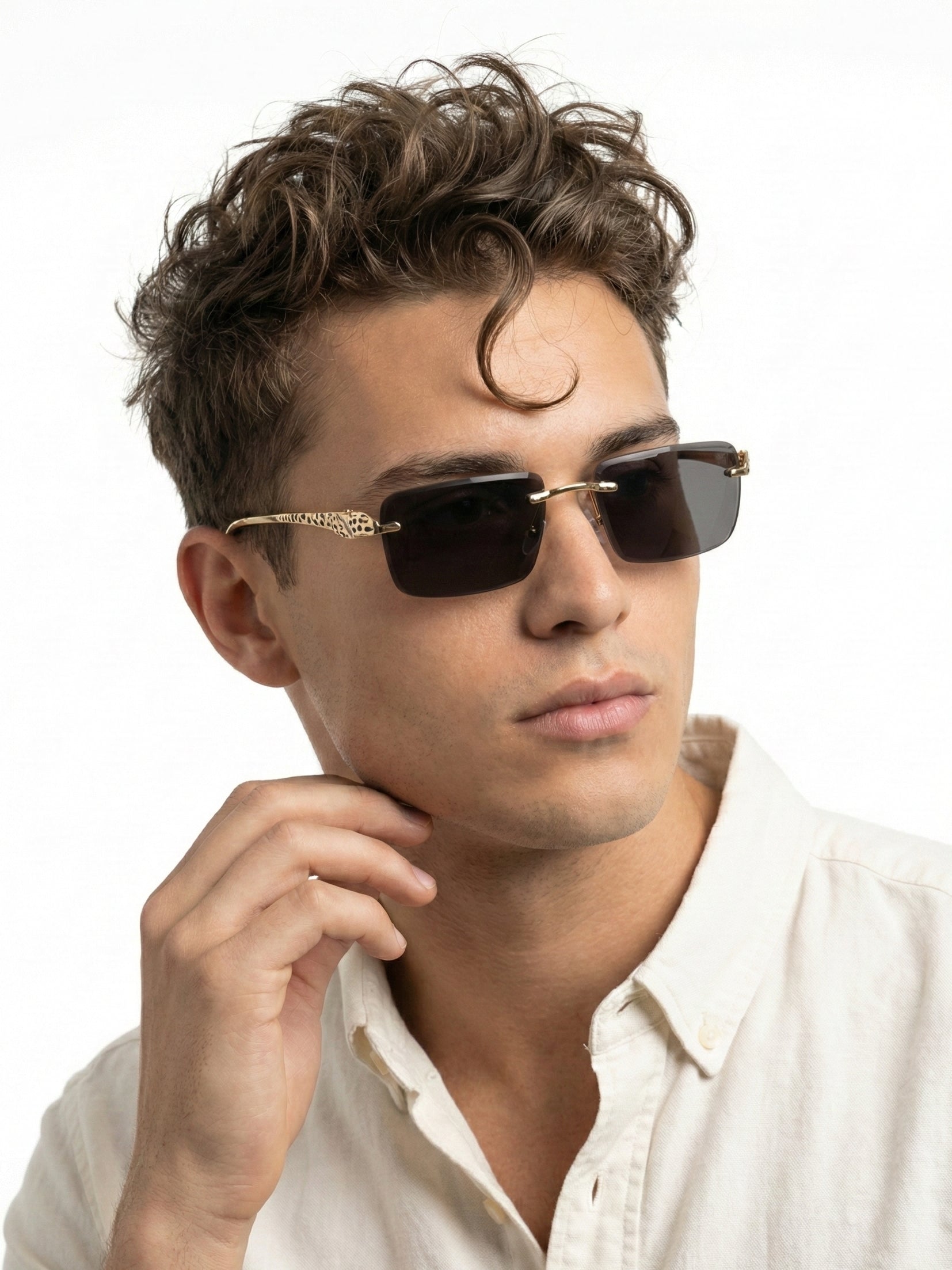 Clyra | Black Medium Rim Less Square Sunglasses for Men [UV-protected]