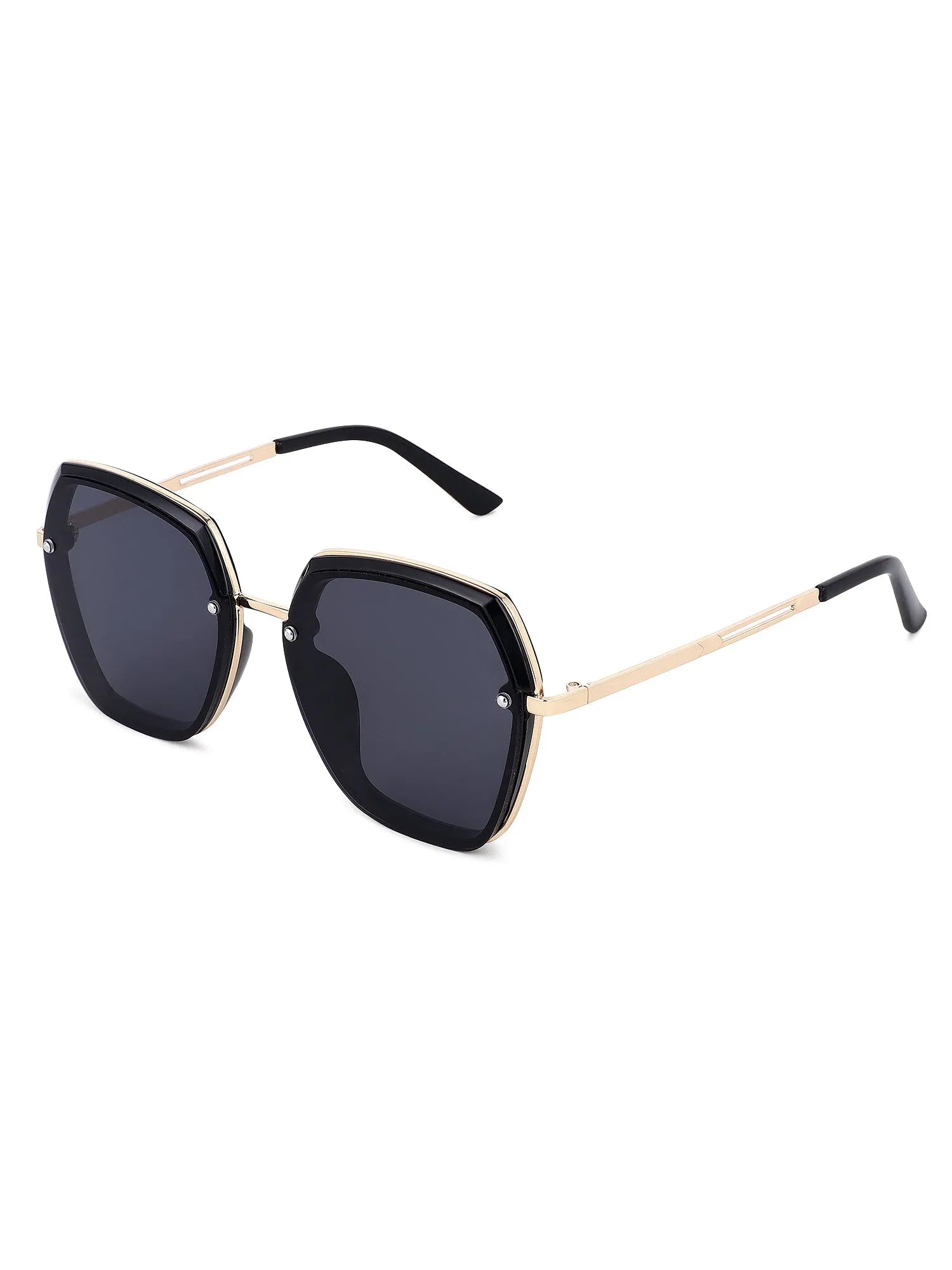 Lyra | Black Large Full Rim Hexagonal Sunglasses for Women [UV-protected]