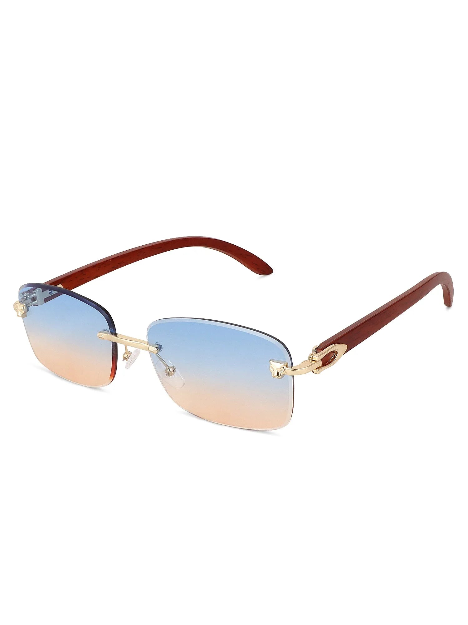 Ultravox | Gradient Blue & Brown Medium Rim Less Rectangle Sunglasses for Men & Women [UV-protected]