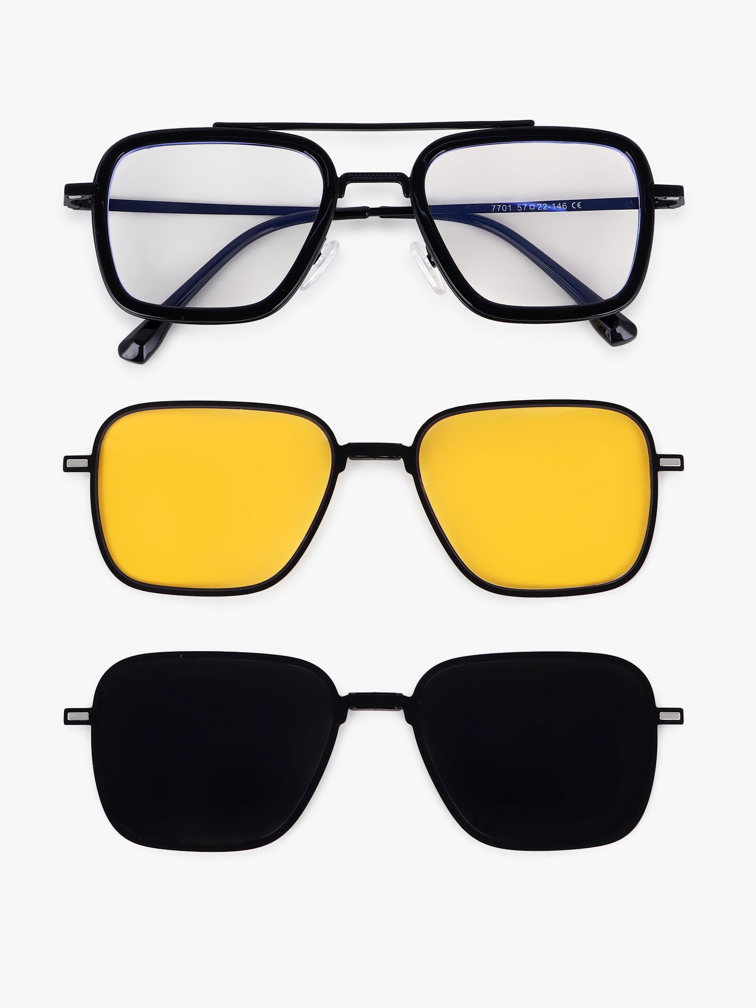 Novaic | Black Medium Full Rim Rectangle Clip-on for Men & Women [UV-protected]