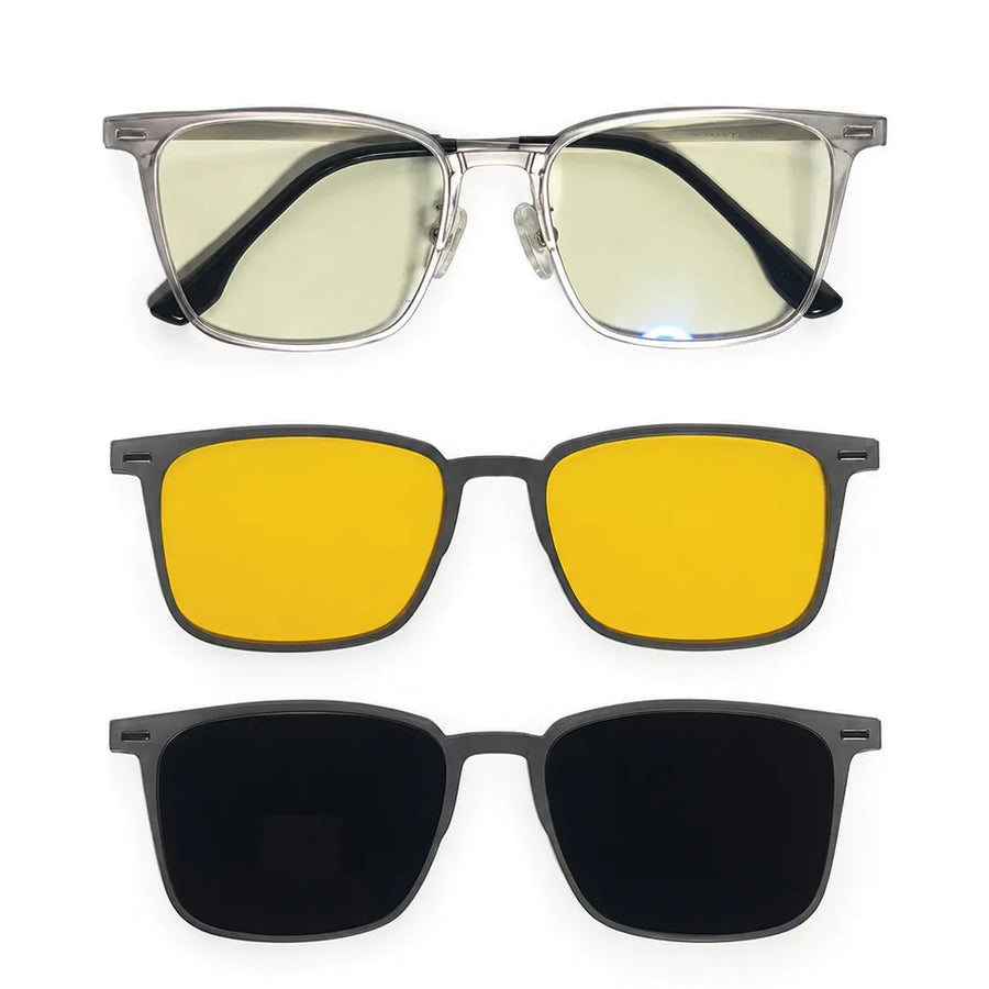 Quarion | Silver Medium Full Rim Rectangle Clip-on for Men & Women [Clip-on]