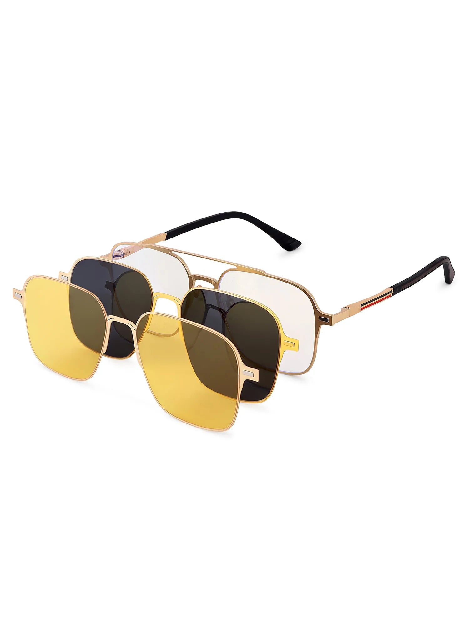 Baelora | Golden Large Full Rim Rectangle Clip-on for Men & Women [UV-protected]