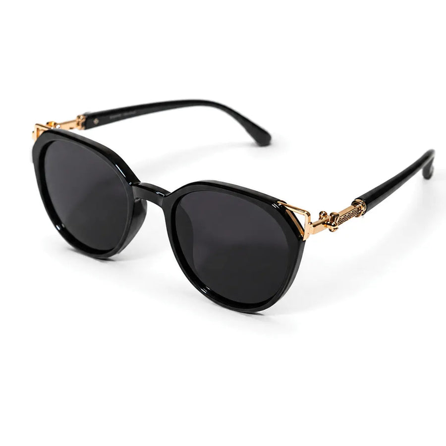 Vortex | Black Medium Full Rim Round Sunglasses for Women [UV-protected]