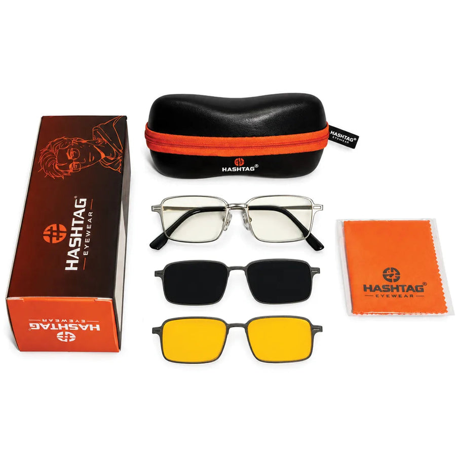 Crystar | Silver Medium Full Rim Rectangle Clip-on for Men & Women [Clip-on]