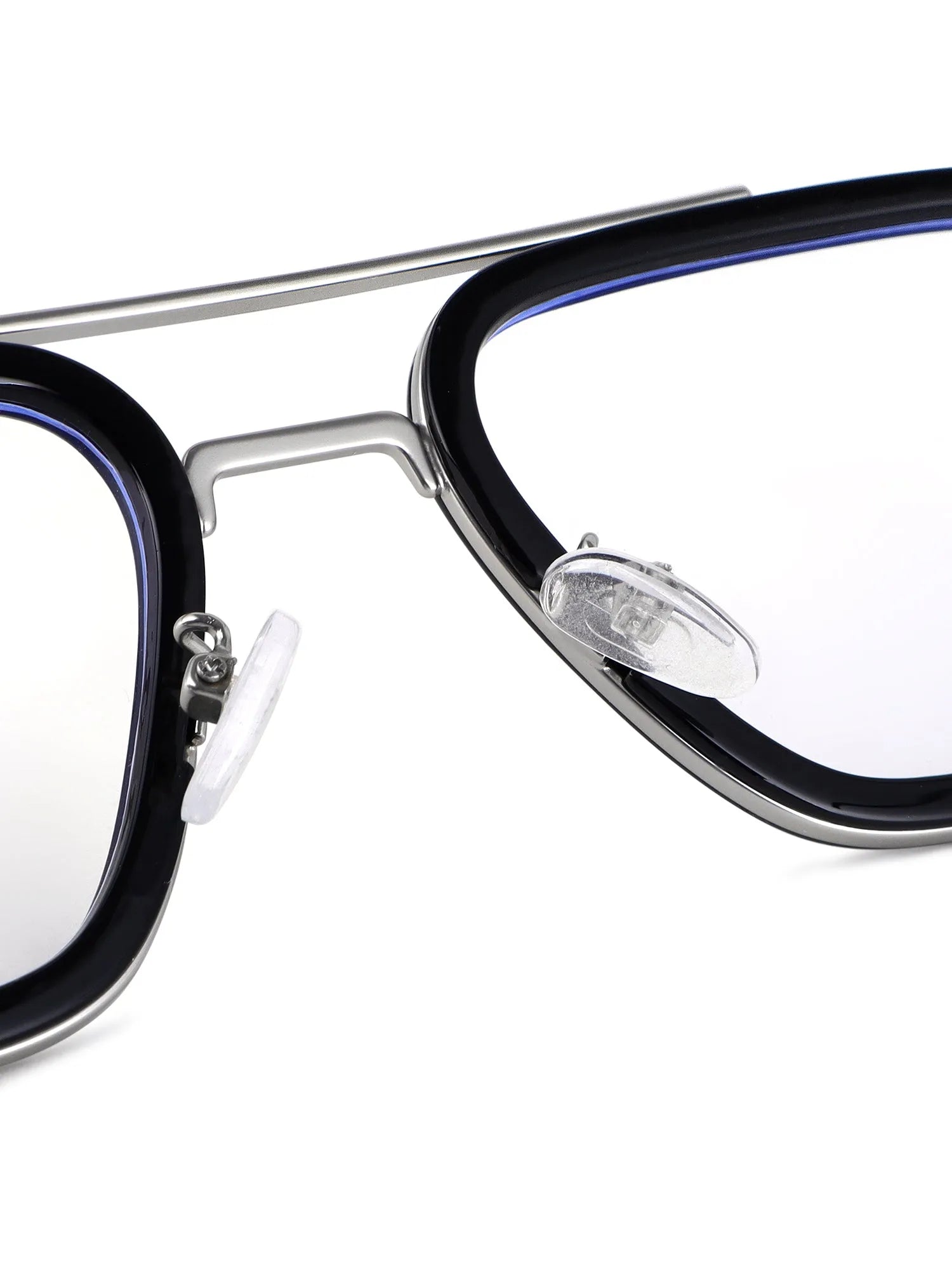 Novaic | Silver & Black Medium Full Rim Rectangle Clip-on for Men & Women [UV-protected]