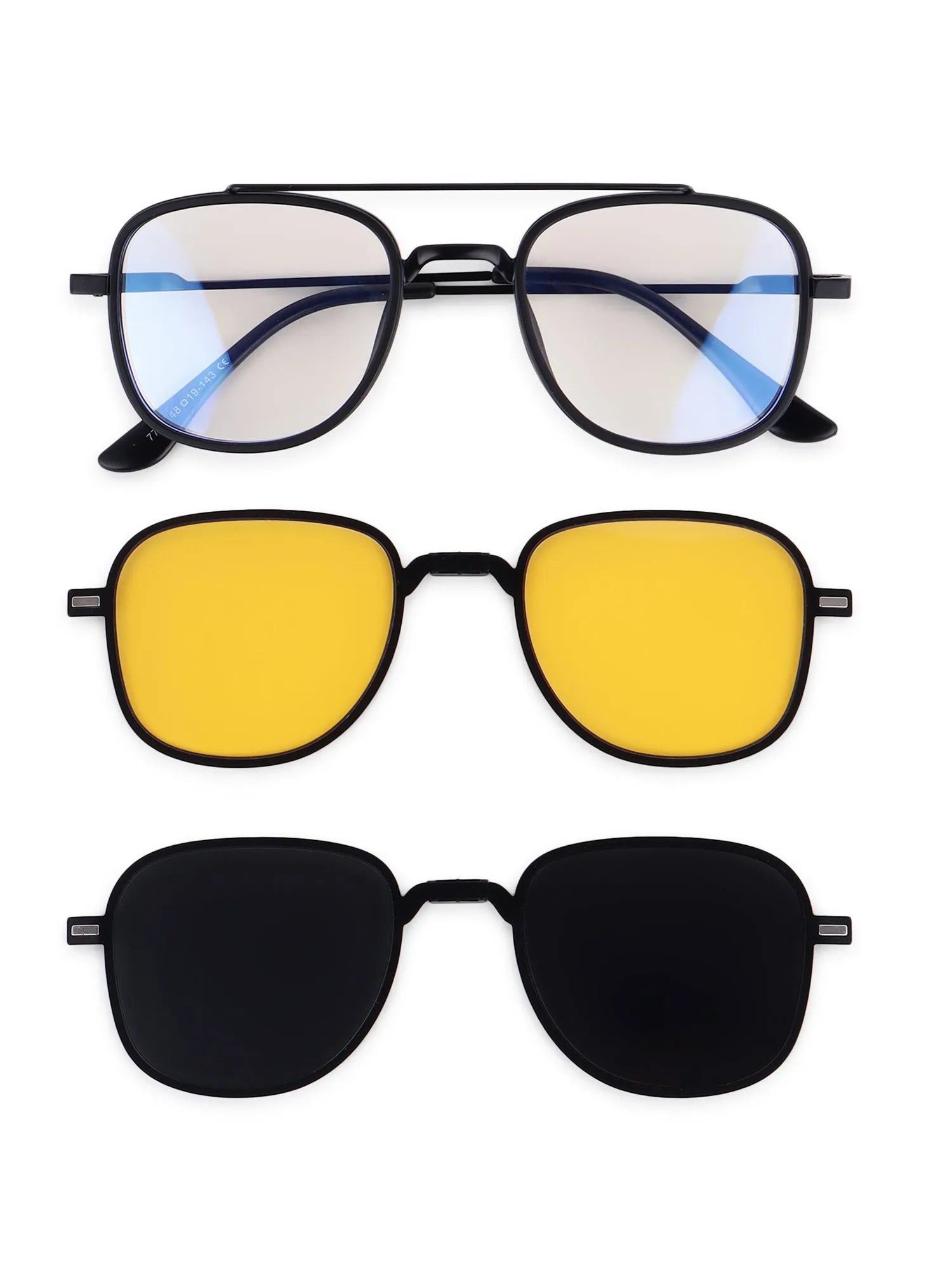 Grexar | Black Medium Full Rim Square Clip-on for Men & Women [UV-protected]