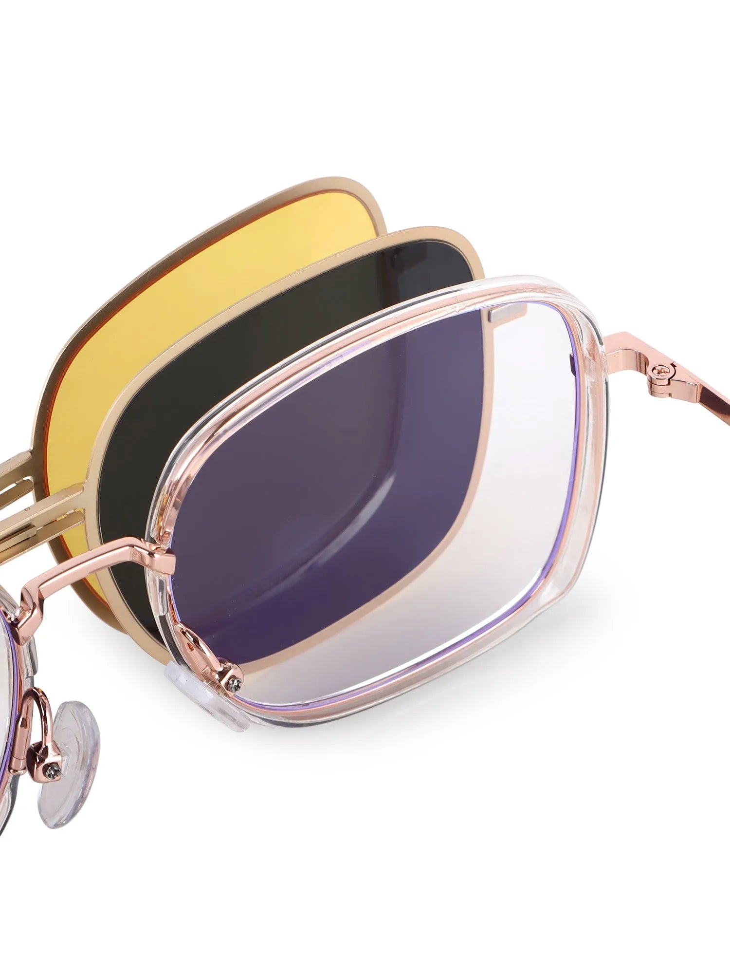 Duskra | Rose Gold & Transparent Large Full Rim Square Clip-on for Men & Women [UV-protected]