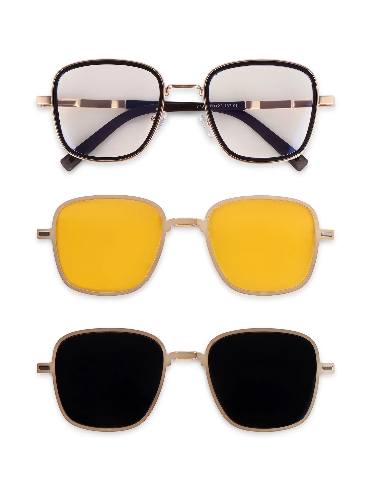 Cyronis | Golden & Brown Large Full Rim Square Clip-on for Men & Women [UV-protected]
