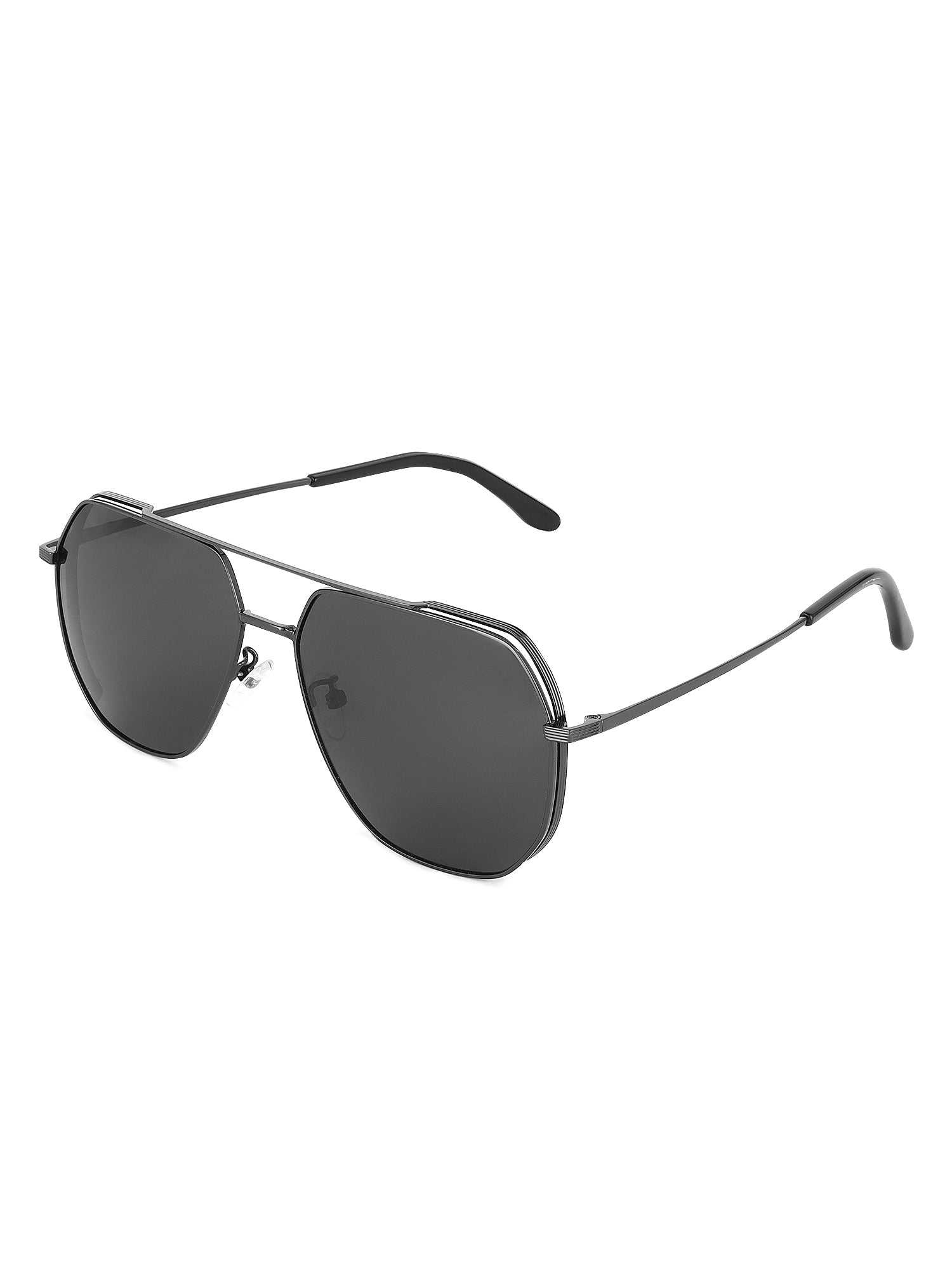 Drakara | Black Large Full Rim Hexagonal Sunglasses for Men [Polarized]