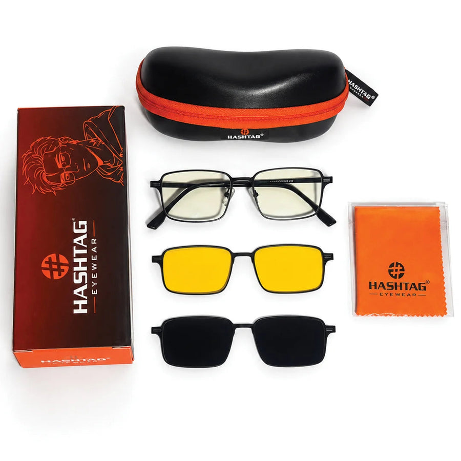 Crystar | Black Medium Full Rim Rectangle Clip-on for Men & Women [Clip-on]