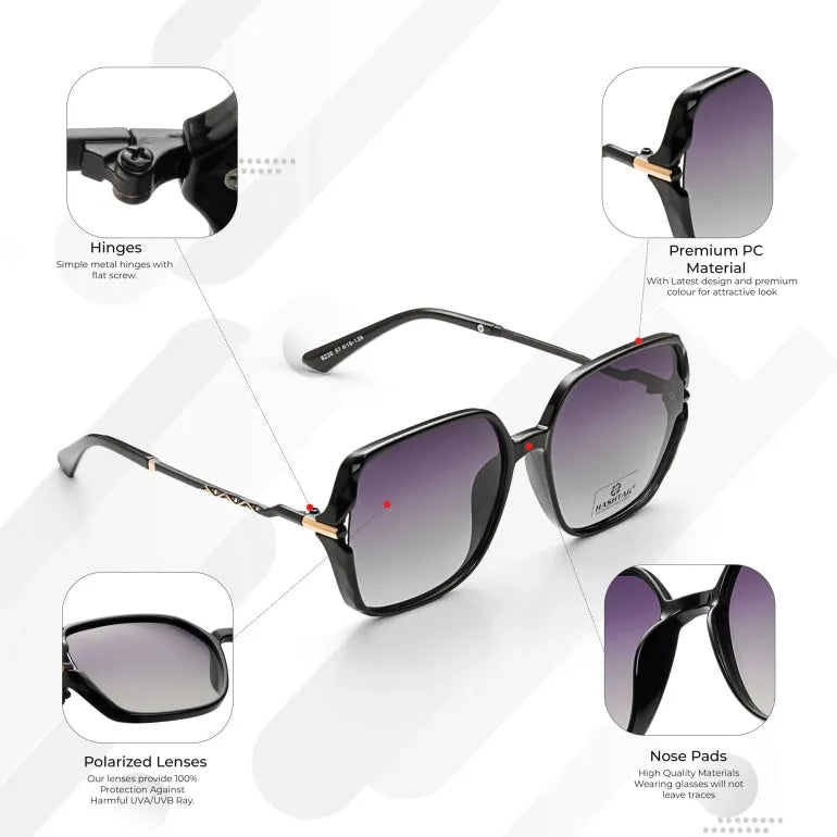 Driftis | Black Large Full Rim Heptagonal Sunglasses for Women [Polarized]
