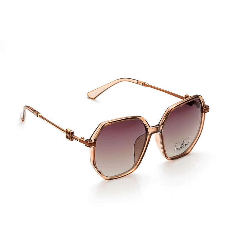 Hashtag Exclusive Hexagonal Sunglasses for Women - 8236-Dark brown