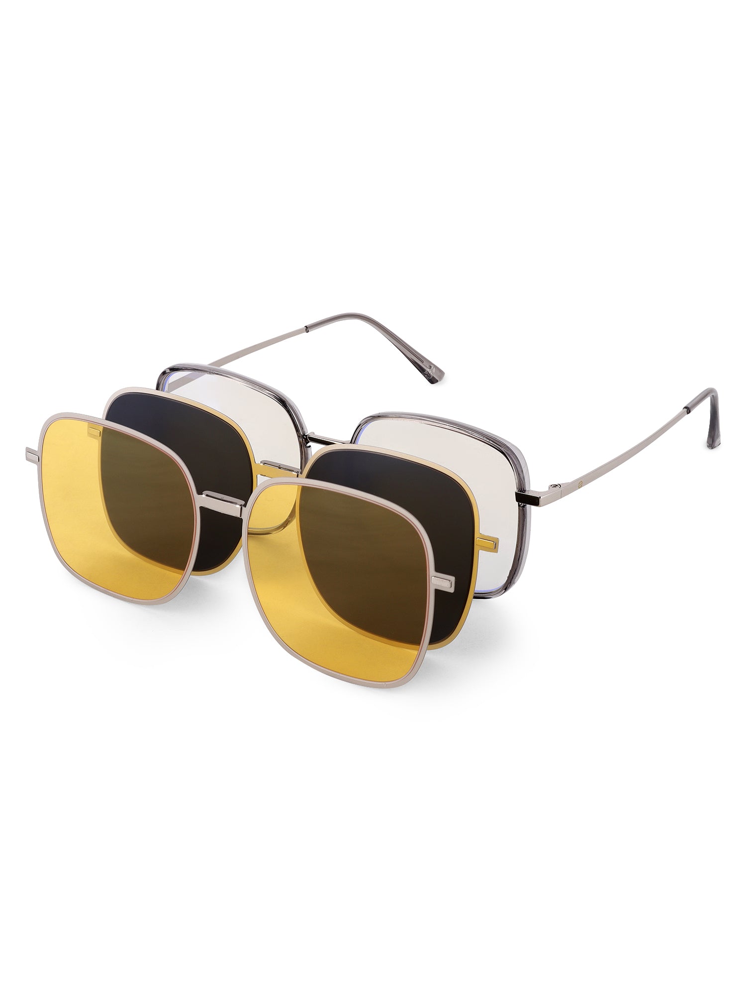 Duskra | Silver & Transparent Grey Large Full Rim Square Clip-on for Men & Women [UV-protected]