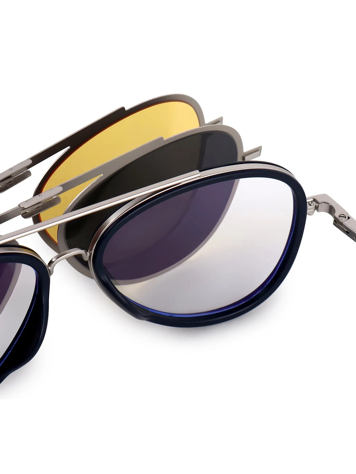 Eclipser | Silver & Blue Medium Full Rim Aviator Clip-on for Men & Women [UV-protected]