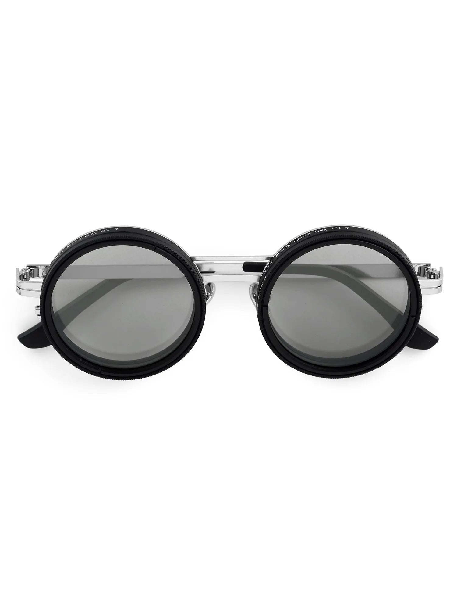 APERTURE | Silver & Black Large Full Rim Round Sunglasses for Men & Women [Tint Adjustable]